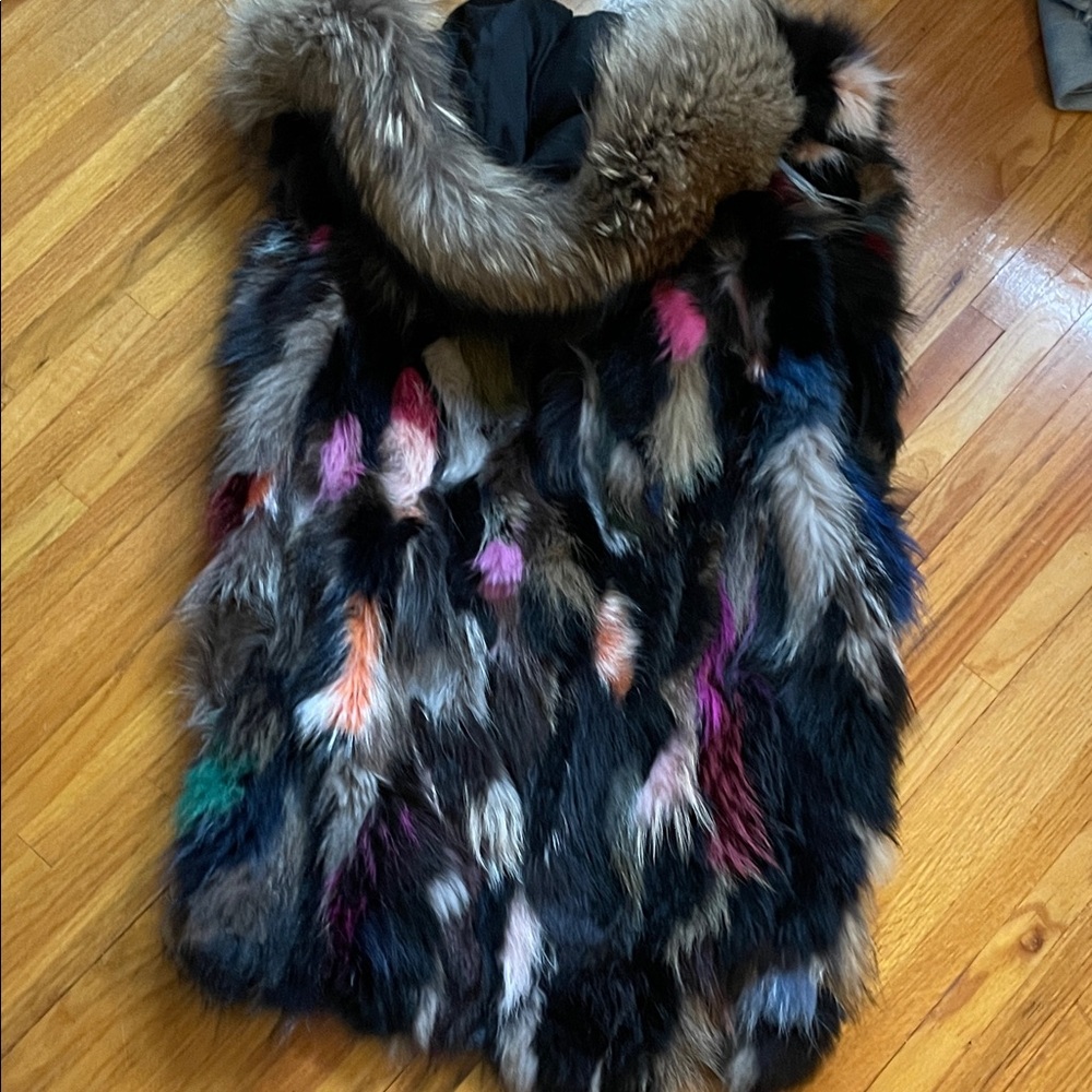 SAM. Mini Limelight Fox Fur Reversible Vest with Army Green Parka Size M - Picture 9 of 15